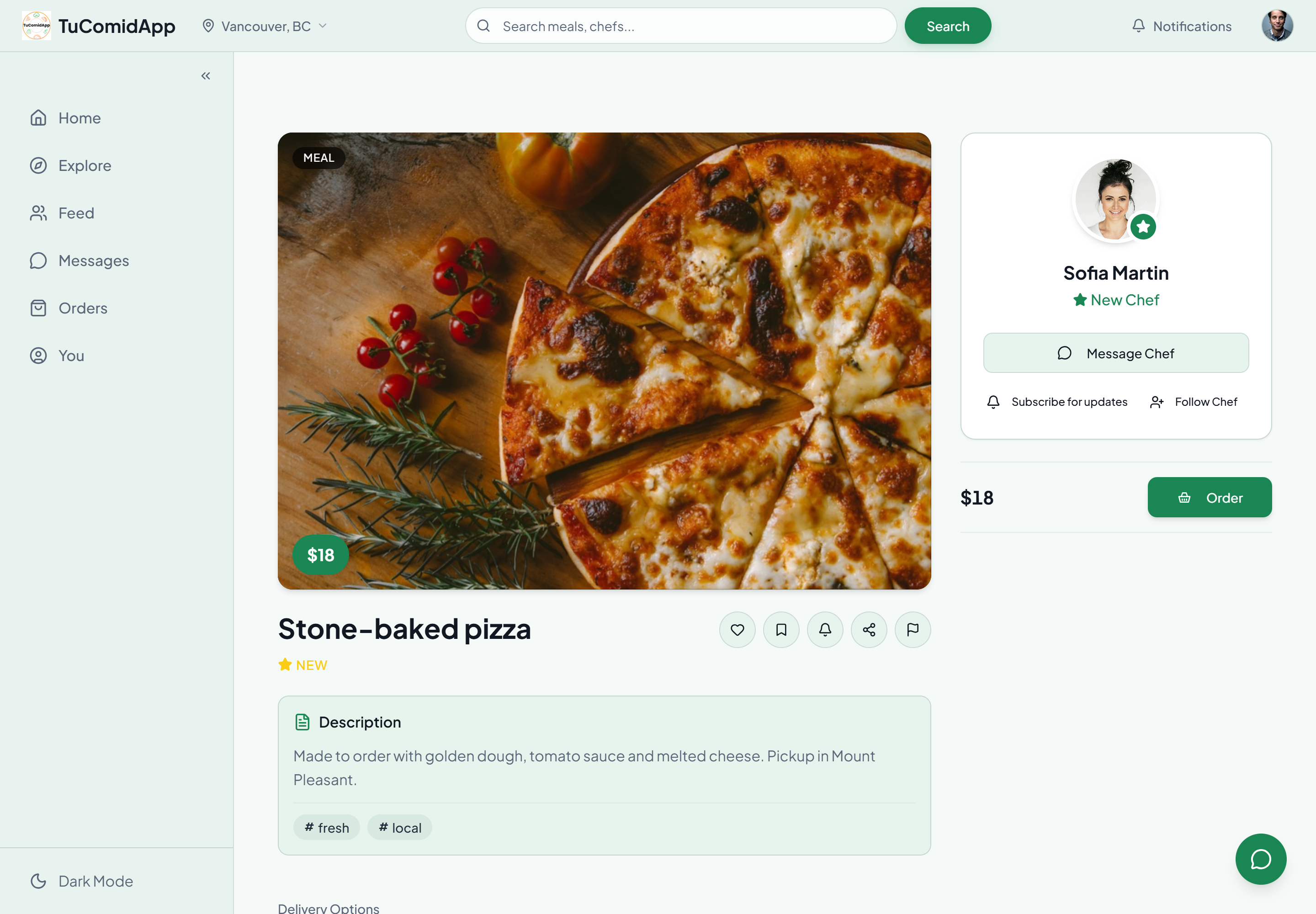 Stone-baked pizza · $18