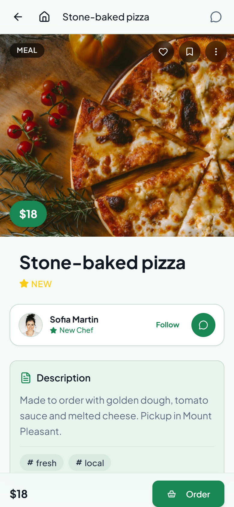 Stone-baked pizza · $18