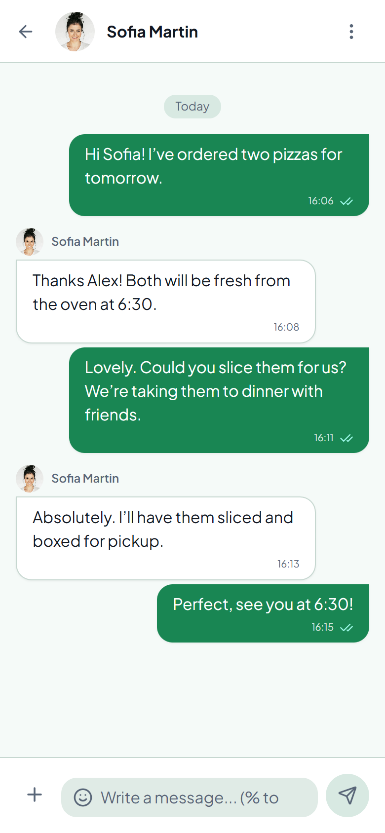 Direct conversation about the order