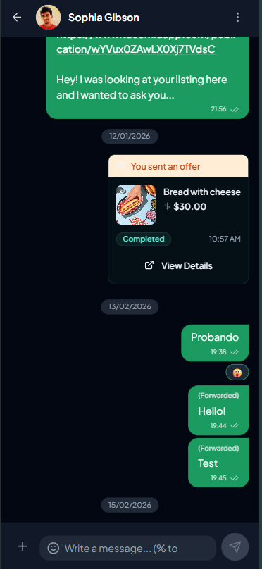 TuComidApp mobile chat conversation